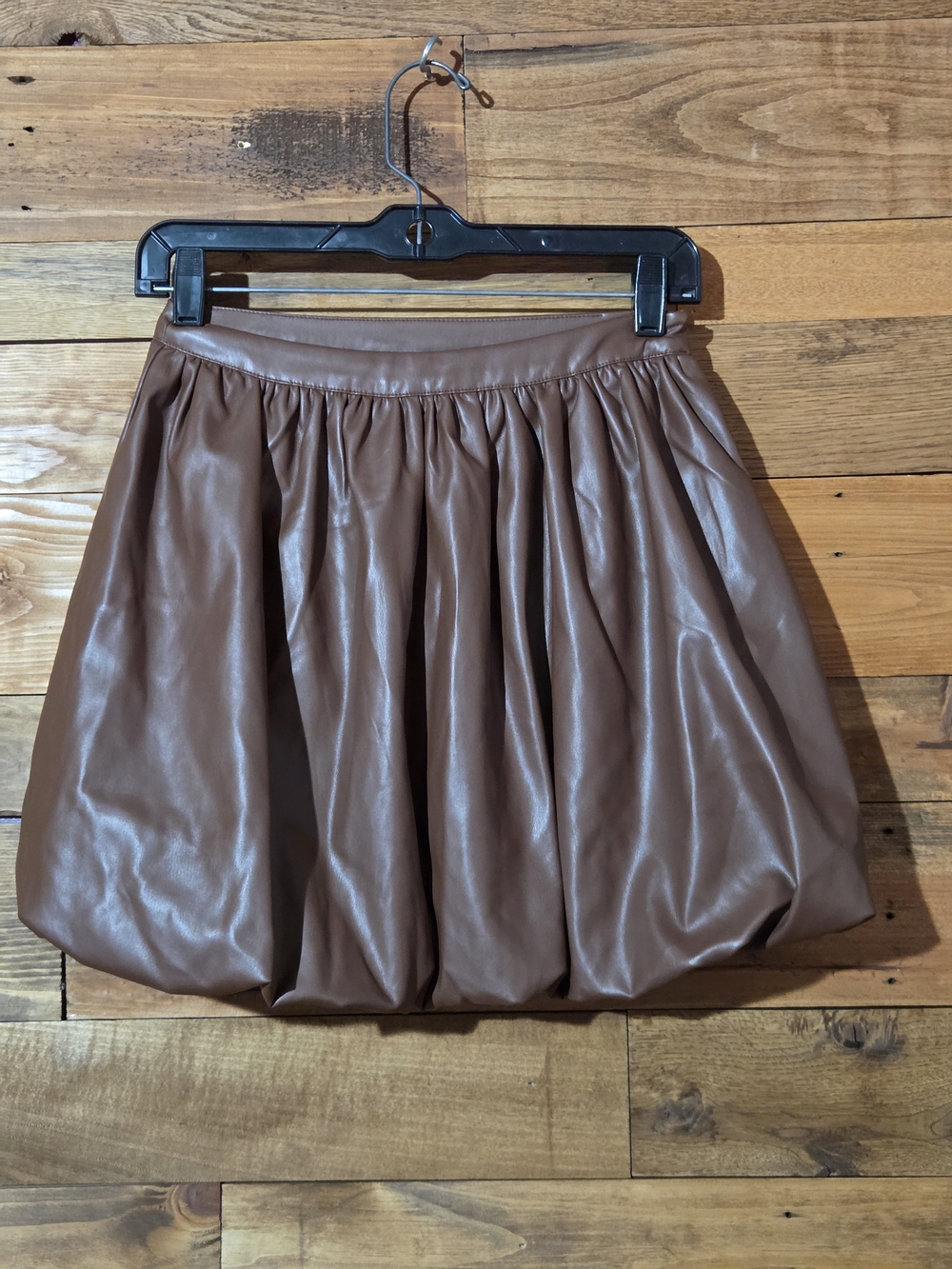 Sunday in Brooklyn Anthropologie Brown Faux Leather Bubble Mini Skirt Women's XS
